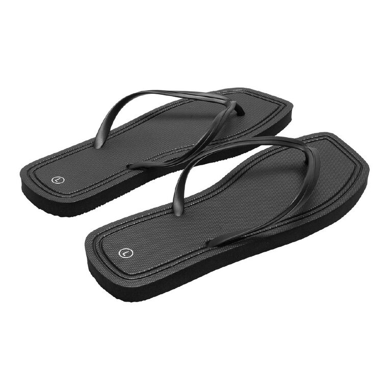 H&H Women's Square Toe Plain Jandals, Black, hi-res