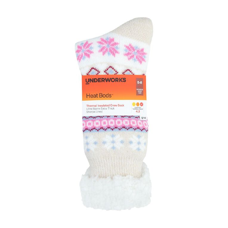 Underworks Women's Heat Bods Sherpa Crew Socks 1 Pack, Purple, hi-res