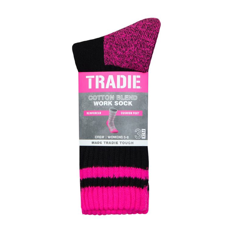 Tradie Tough Women's Work Socks 3 Pack, Black/Pink, hi-res