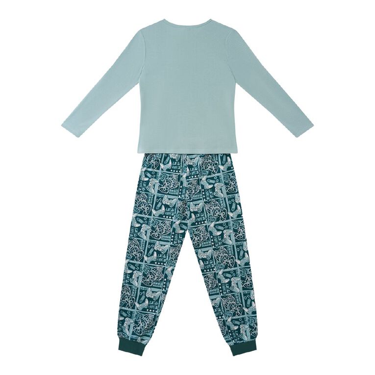 H&H Boys' Waffle and Flanelette Pyjama Set, Blue Light, hi-res