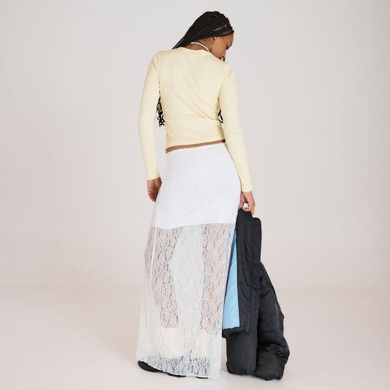 BRDRLESS Long Sleeve Fitted Rib Graphic Top, Yellow Light, hi-res