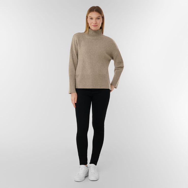 H&H Women's Crop Chunky Funnel Knit Jumper, Brown Mid, hi-res