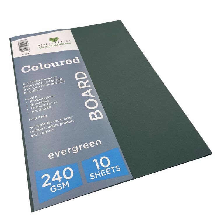 Direct Paper Coloured 240gsm Board 10 Pack Evergreen, , hi-res