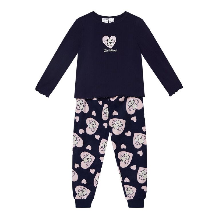 H&H Girls' Pointelle and Flanelette Pyjama Set, Blue Dark, hi-res