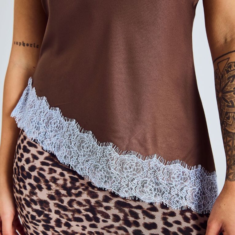 BRDRLESS Amelia Lace Trim Cami, Brown Dark, hi-res