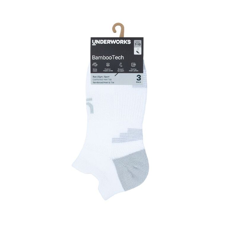 Underworks Bamboo Tech Heel Tab 3 Pack, White, hi-res