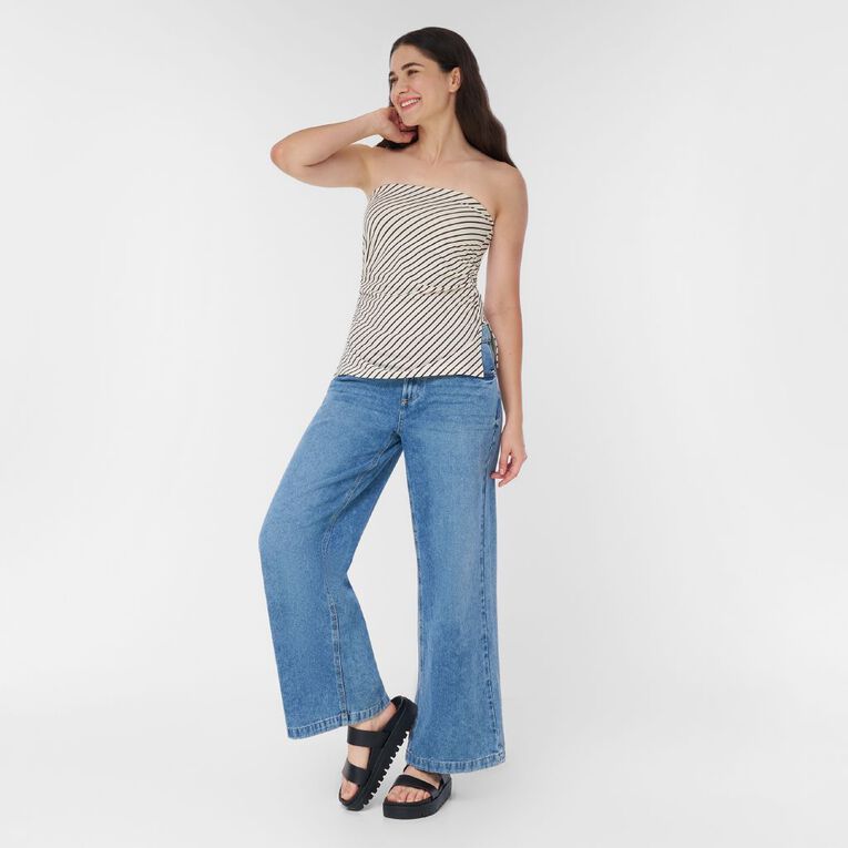 H&H Women's Contour Print Ruched Bandeau, Cream, hi-res