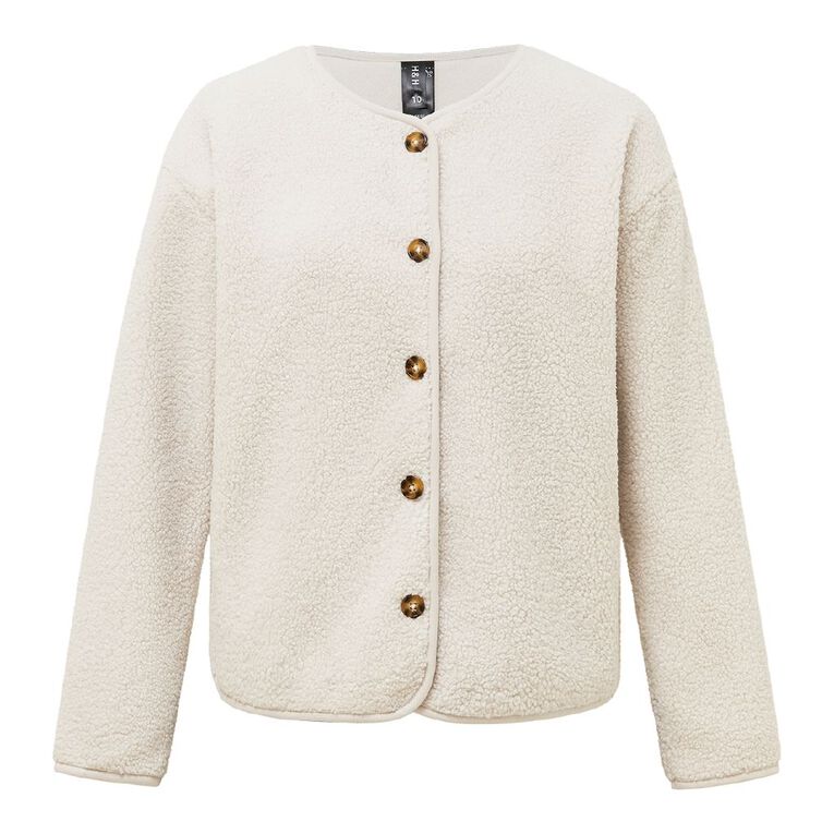 H&H Women's Teddy Sherpa Button Through Jacket, Cream, hi-res