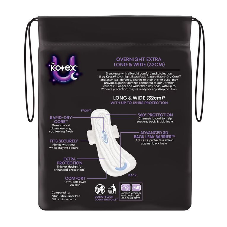 U By Kotex Maxi Overnight Pads with Wings 10 Pack, , hi-res