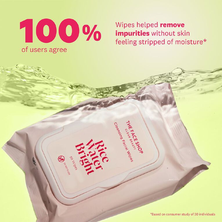 The Face Shop Rice Water Bright Cleansing Wipes 50 Pack, , hi-res