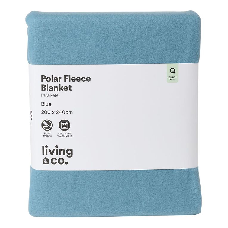Living & Co Polar Fleece Blanket Blue Mid 200cm x 240cm Blue Mid The