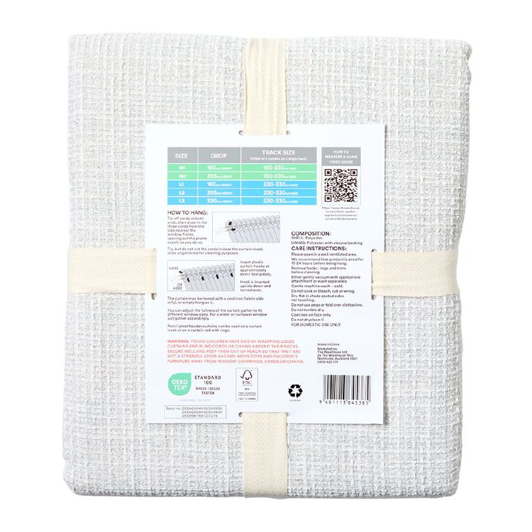 Living & Co Cove Curtains Grey 150-230cm Wide/205cm Drop, , hi-res