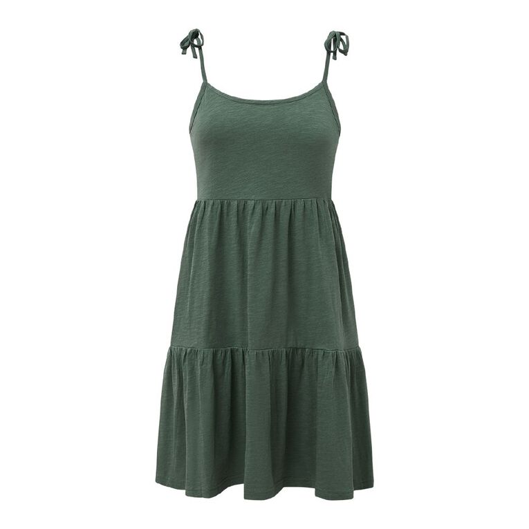 H&H Women's Tiered Slub Mini Dress, Green Dark, hi-res