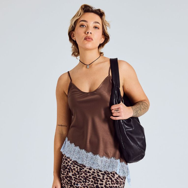 BRDRLESS Amelia Lace Trim Cami, Brown Dark, hi-res