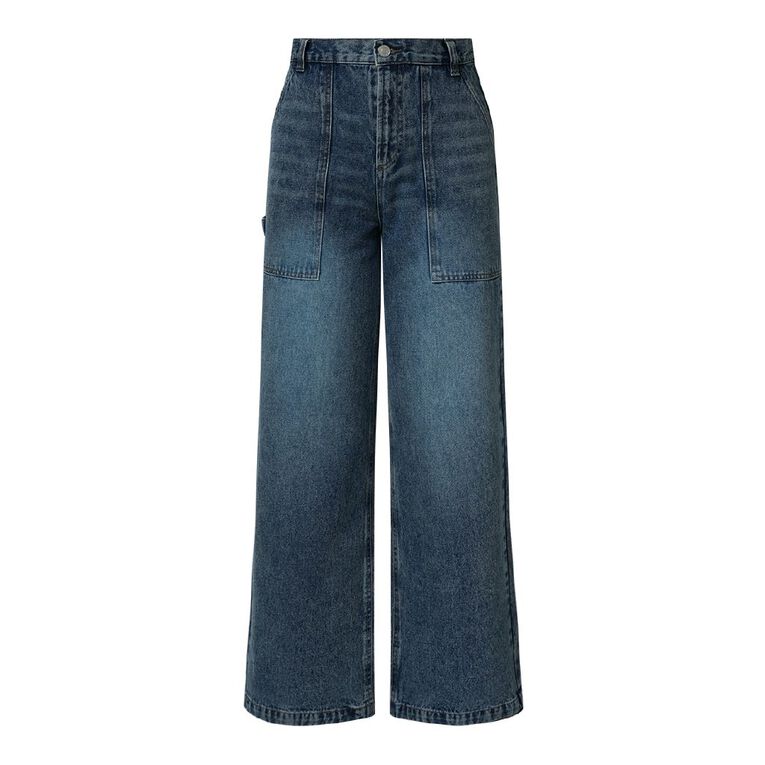 H&H Women's High Rise Straight Leg Carpenter Jeans, Denim Mid, hi-res