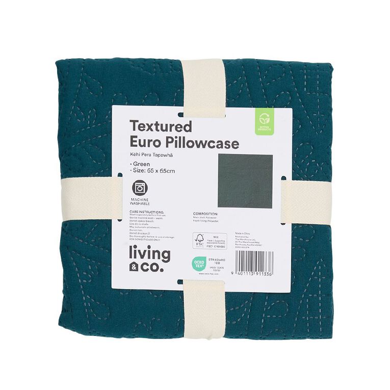 Living & Co European Pillowcase Cairo Green 65cm x 65cm, , hi-res