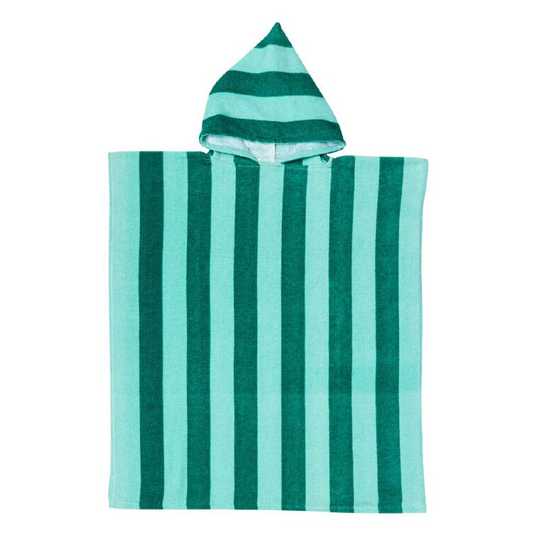 Living & Co Kids Hooded Towel Green Stripe 70cm x 160cm, , hi-res