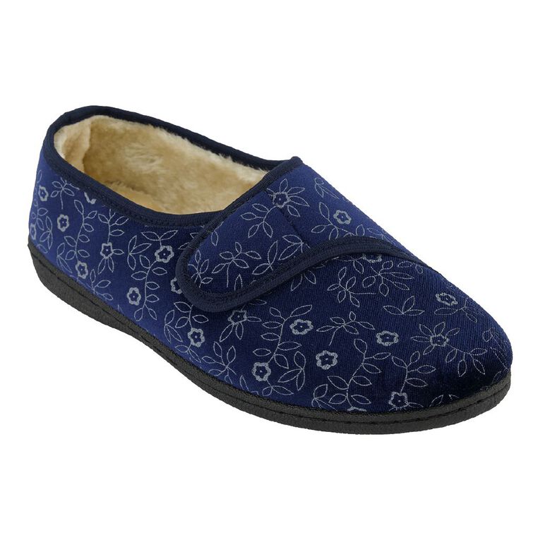 H&H Women's Strap Comfort Slippers, Navy, hi-res