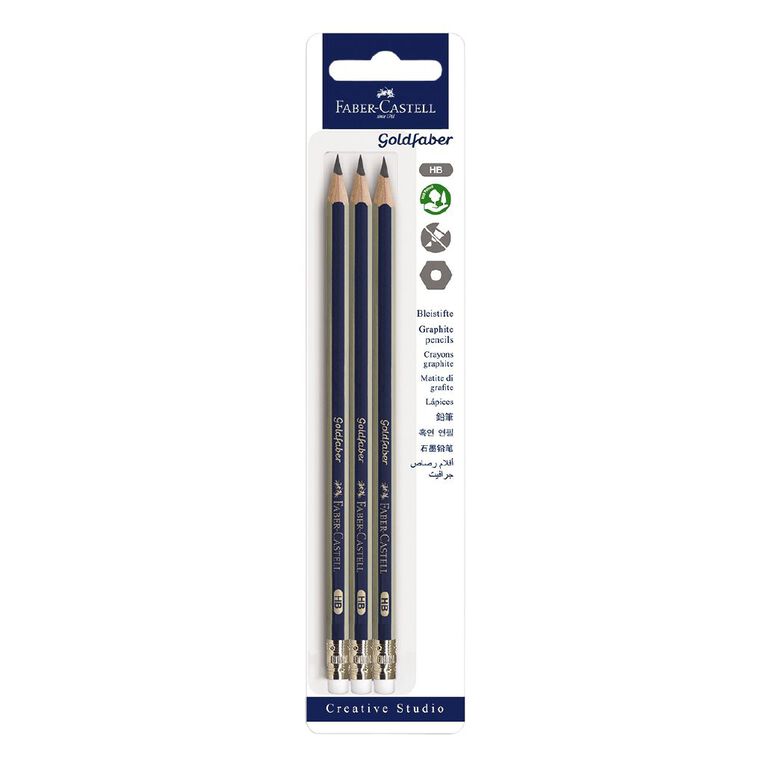 Faber-Castell Goldfaber HB Eraser Tip Pencils White 3 Pack, , hi-res