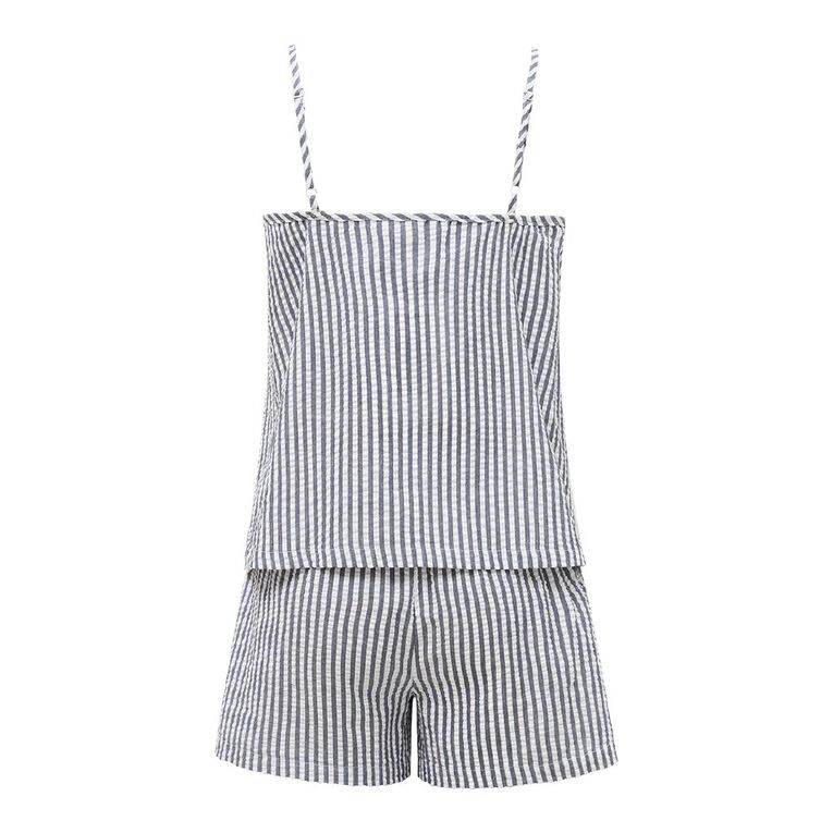 H&H Women's Seersucker Cami & Short Pyjama Set, Blue Dark, hi-res