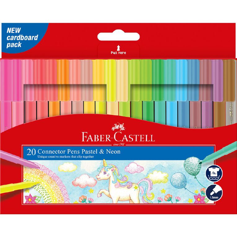 Faber-Castell Connector Felt Pens Pastel & Neon 20 Pack Multi-Coloured, , hi-res