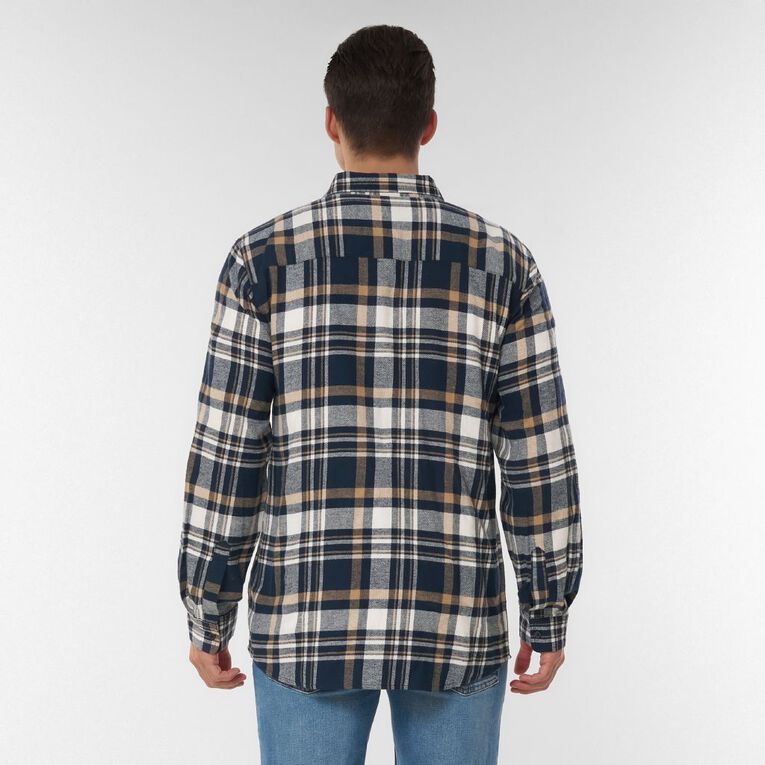 H&H Men's Brushed Flannel Shirt, Navy, hi-res