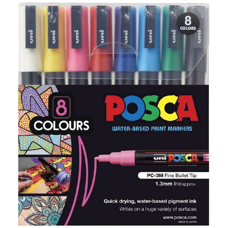 Uni Posca Marker 0.9-1.3mm Asst 8 Pack Assorted, , hi-res