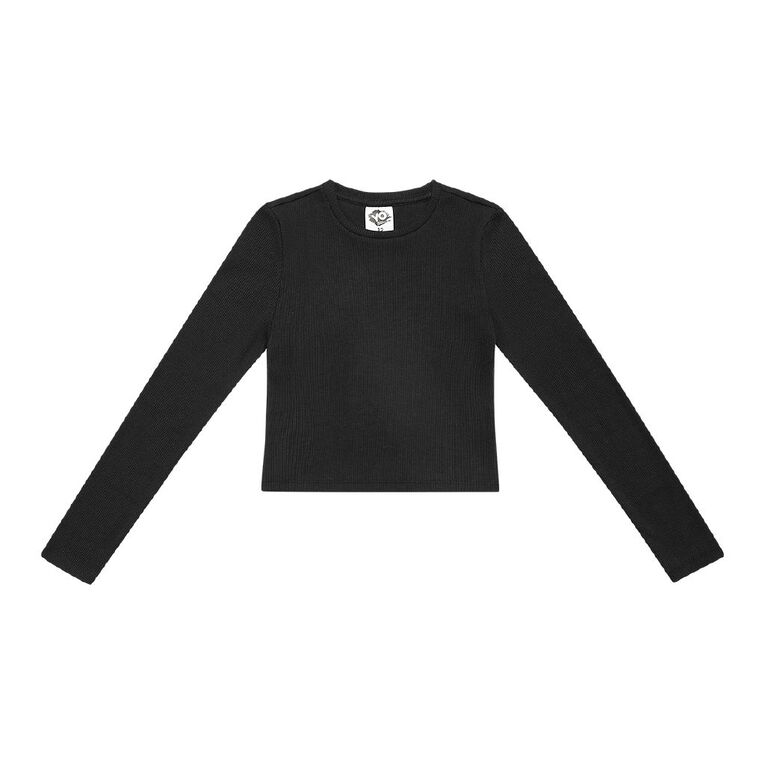 Young Original Long Sleeve Rib Top, Black, hi-res