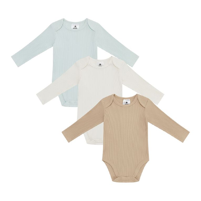 Young Original Baby's Long Sleeve Rib Bodysuit 3 Pack, Brown Light, hi-res