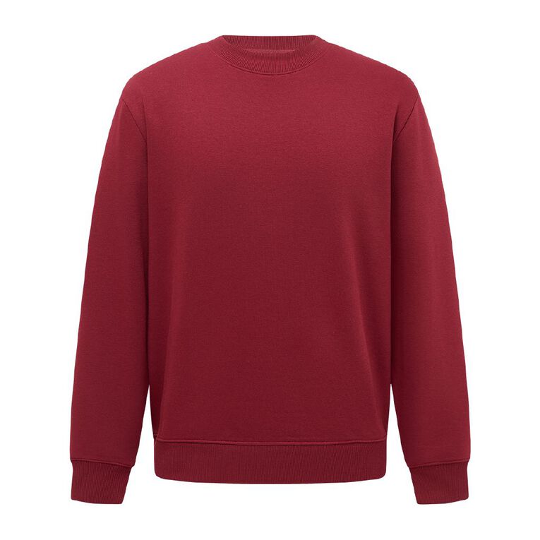 H&H Men's Plain Crew Sweatshirt, Red Dark, hi-res