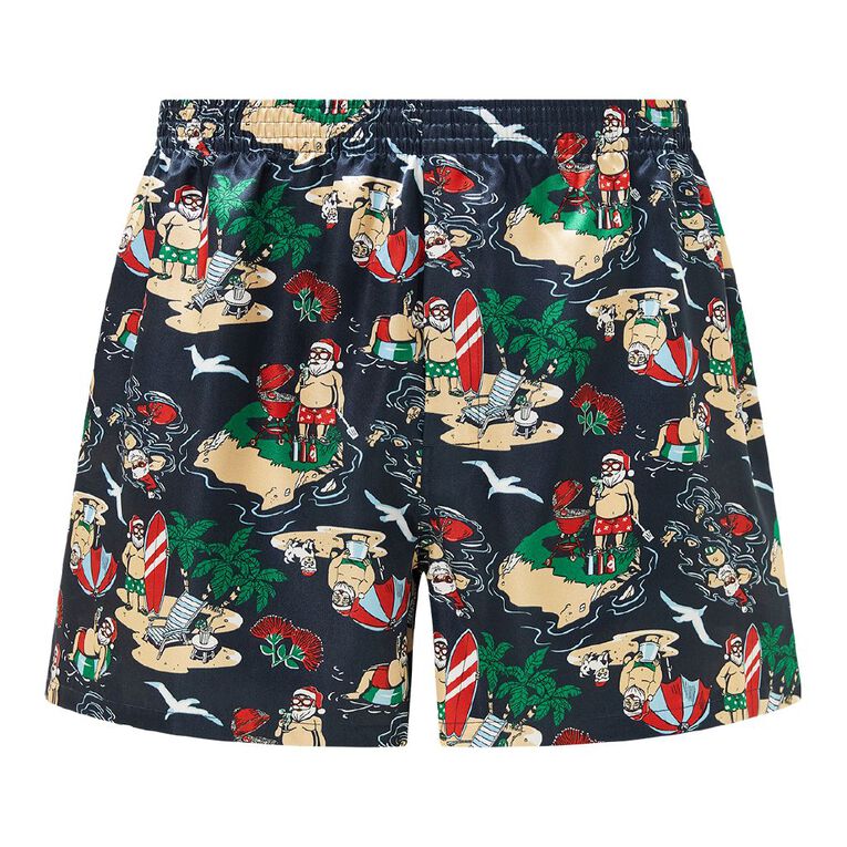 H&H Men's Printed Satin Boxer, Blue Dark, hi-res