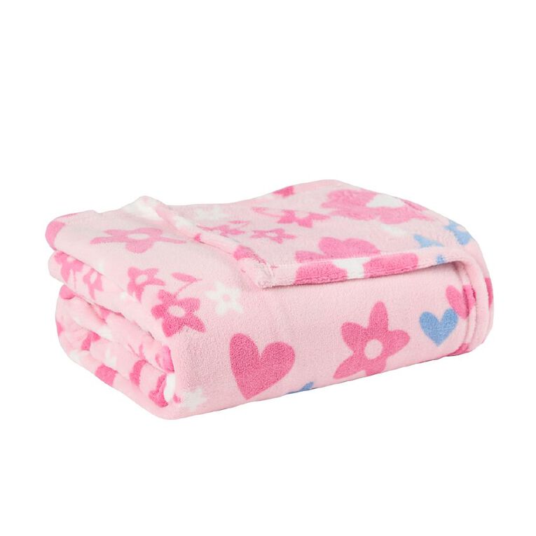 Living & Co Kids Coral Fleece Throw Flowers Pink, , hi-res