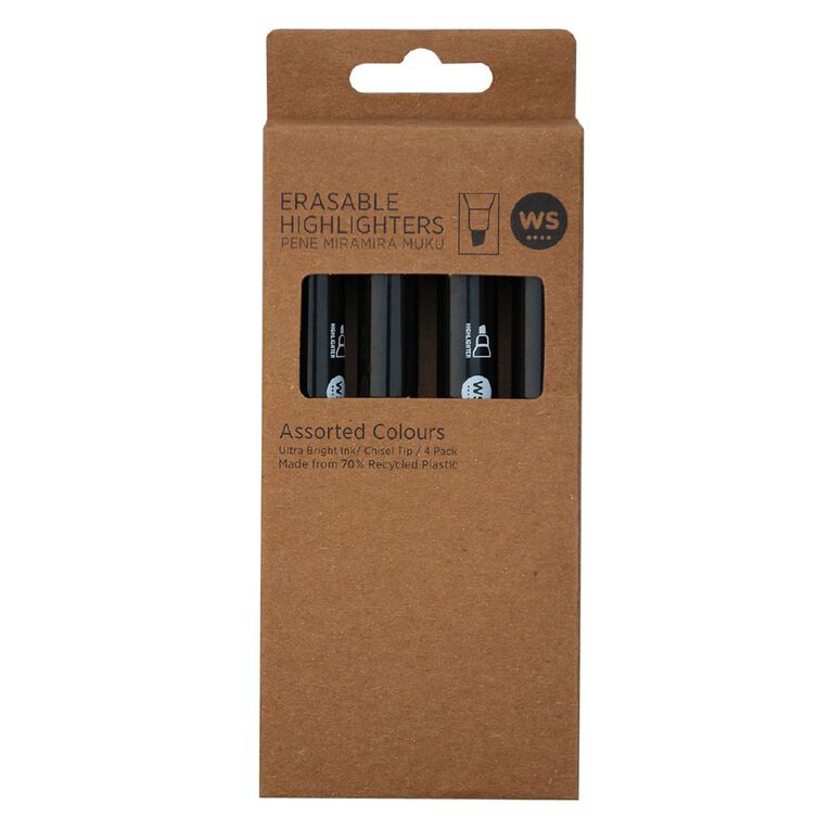 WS Erasable Highlighter Assorted 4 Pack, , hi-res