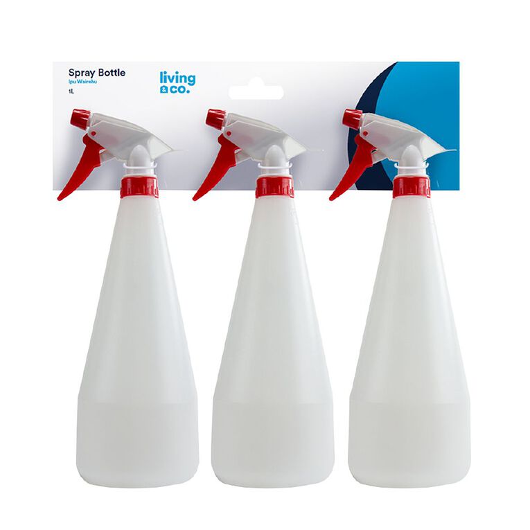 Living & Co Plastic Spray Bottles 1L White 3 Pack, , hi-res