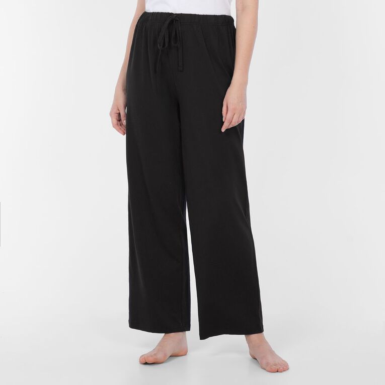 H&H Women's Plain Knit Pyjama Pants, Black, hi-res