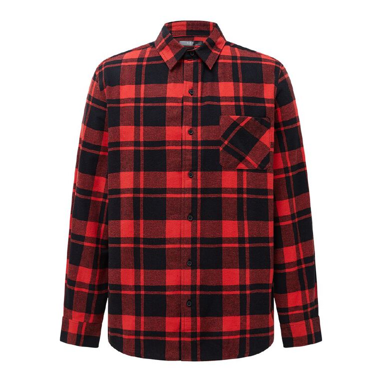 H&H Men's Flannelette Shirt, Red/Black, hi-res