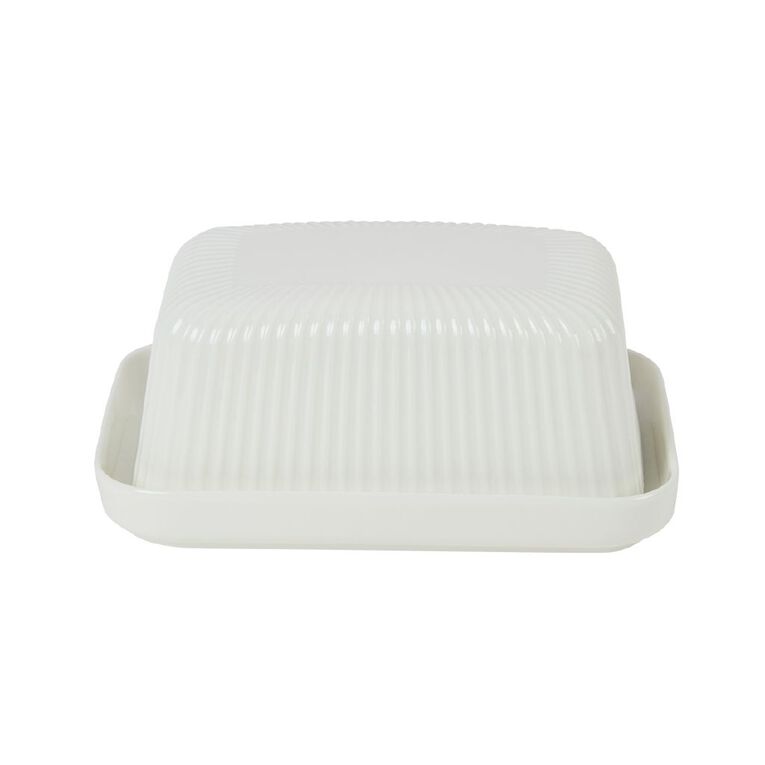 Living & Co Ceramic Butter Dish 18 x 13cm White, , hi-res