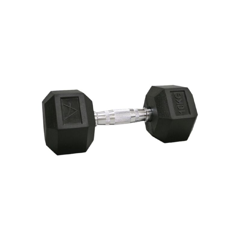Active Intent Fitness Rubber Hex Dumbbell 10kg, , hi-res