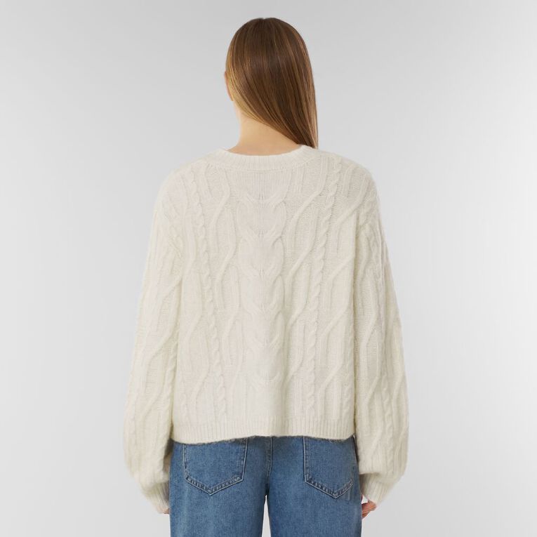 H&H Women's Cable Knit Jumper, White, hi-res