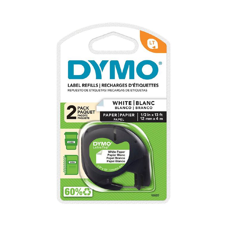 Dymo Letratag Paper Label Tape 12mm x 4m 2 Pack, , hi-res