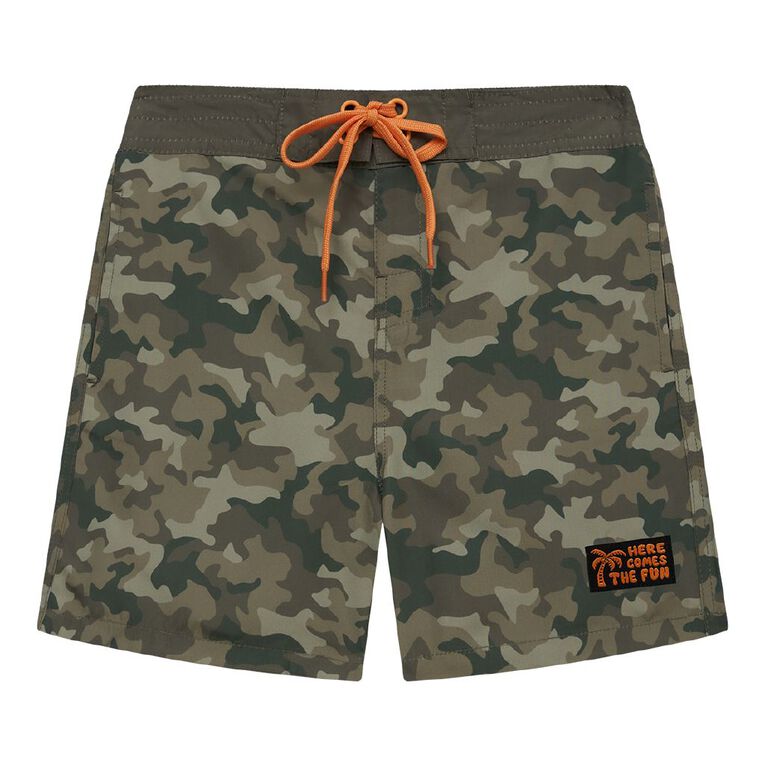 Young Original Printed Boardshorts, Brown Mid, hi-res