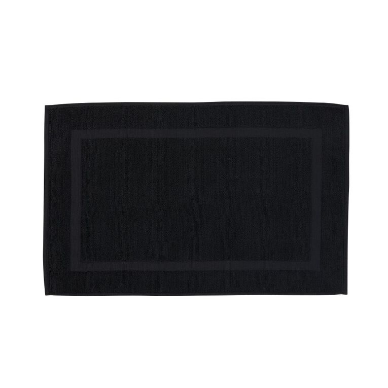 Living & Co Plush Terry Bath Mat Black 50cm x 80cm, , hi-res