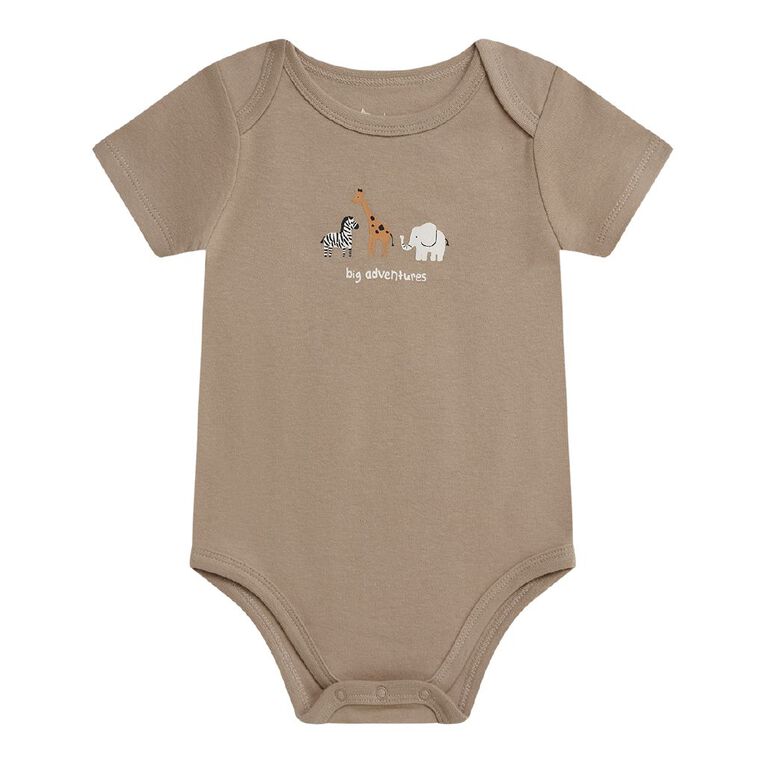 Young Original Babies' Short Sleeve Printed Bodysuit 3 Pack, Brown Light, hi-res