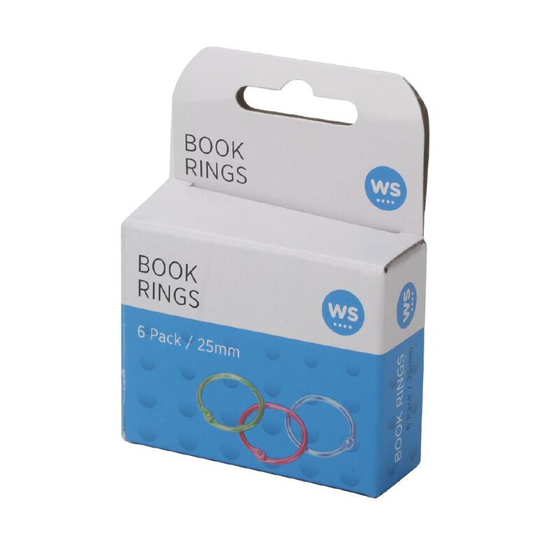 WS Book Rings 25mm 6 Pack Assorted, , hi-res