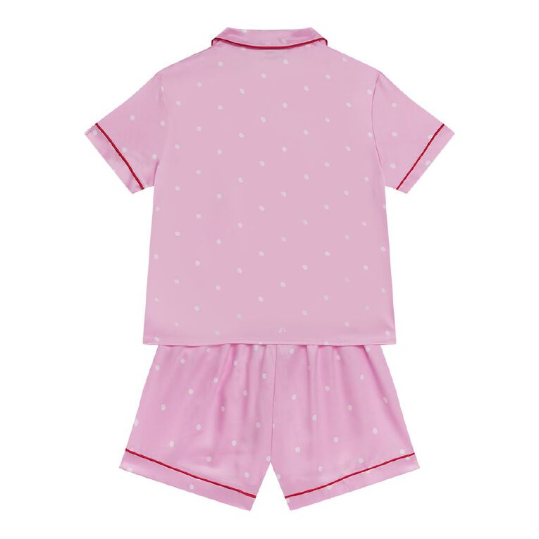 Hello Kitty Girls' Satin Short Sleeve Button Up Pyjama Set, Pink Light, hi-res