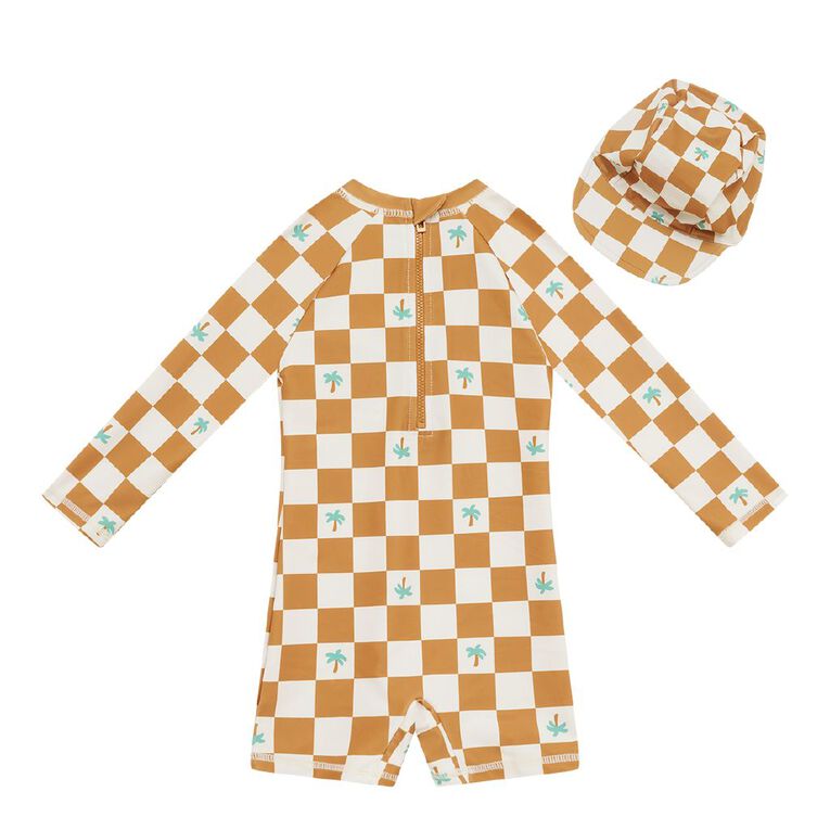 Young Original Toddler 2 Piece Rash Suit and Hat Set, Brown Mid, hi-res