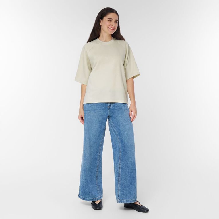 H&H Women's Short Sleeve Boxy Tee, Cream, hi-res