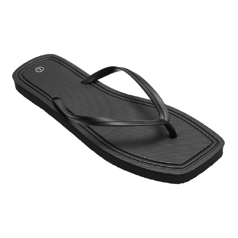 H&H Women's Square Toe Plain Jandals, Black, hi-res