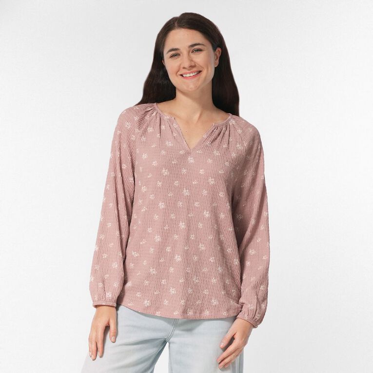 H&H Women's V Neck Gathered Top, Pink Mid, hi-res