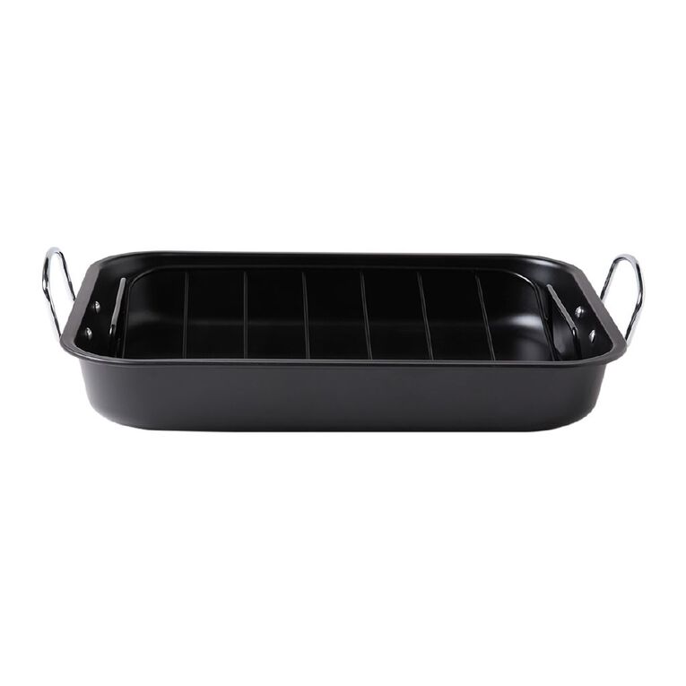 Living & Co Heavy Gauge Roaster with Rack Black, , hi-res